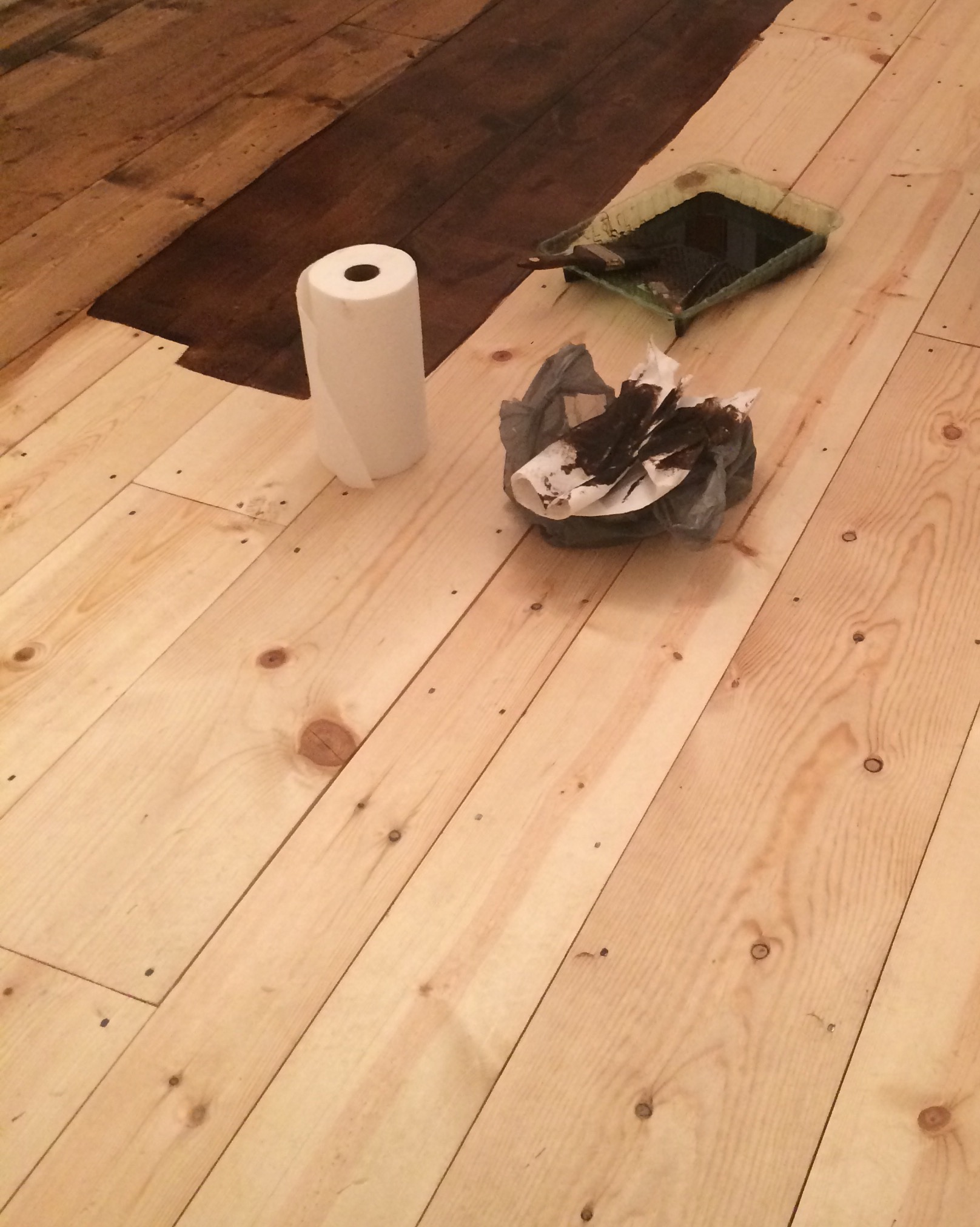 Inexpensive Flooring Using #2 Pine Boards with installation tips and pictures