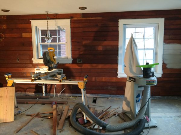 Faux shiplap using knotty pine boards in kitchen - House on Winchester