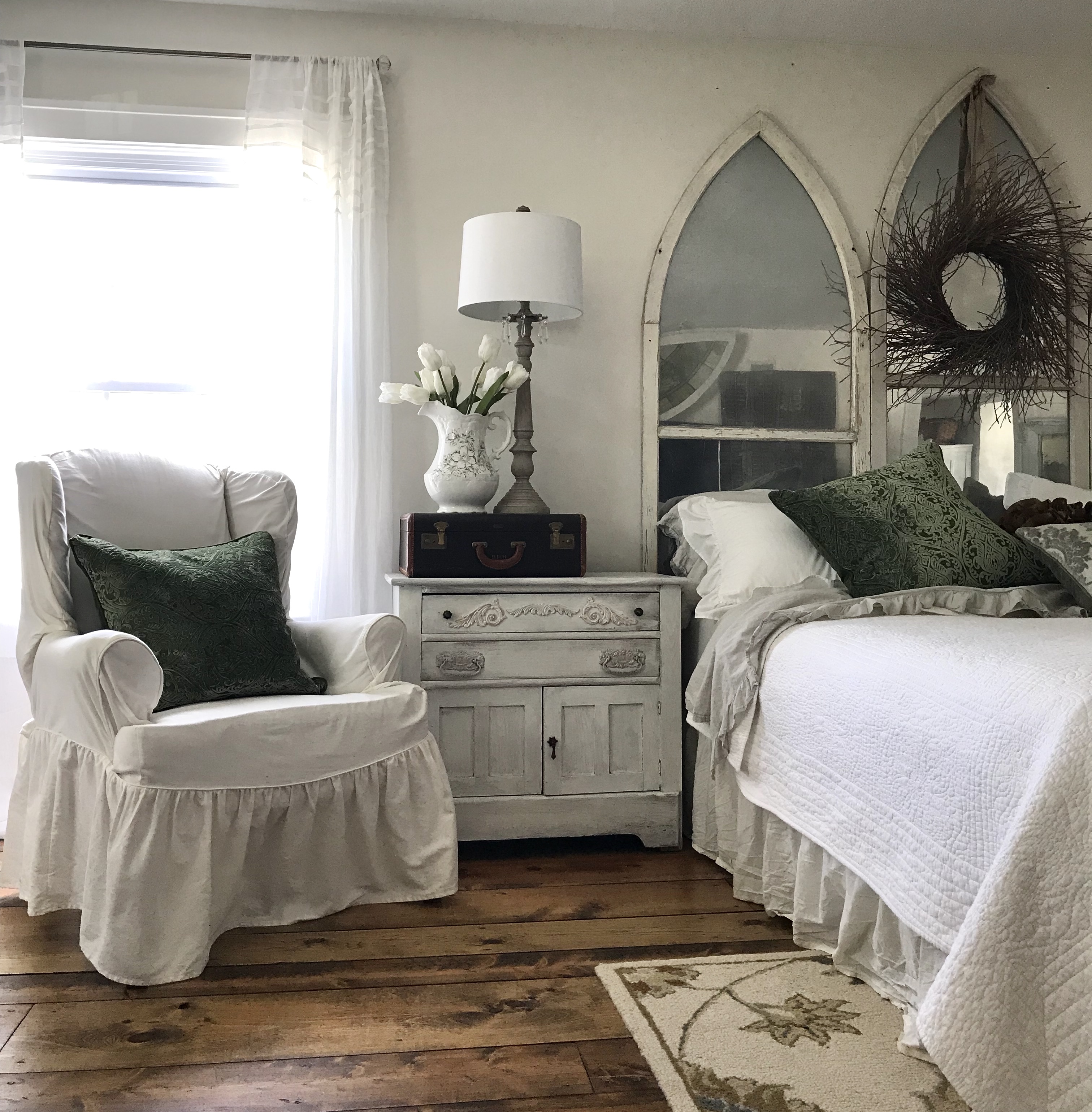 Master bedroom head board from windows - House on Winchester