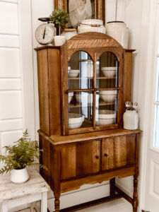 Woods and Whites Decor, entryway, antique cabinet