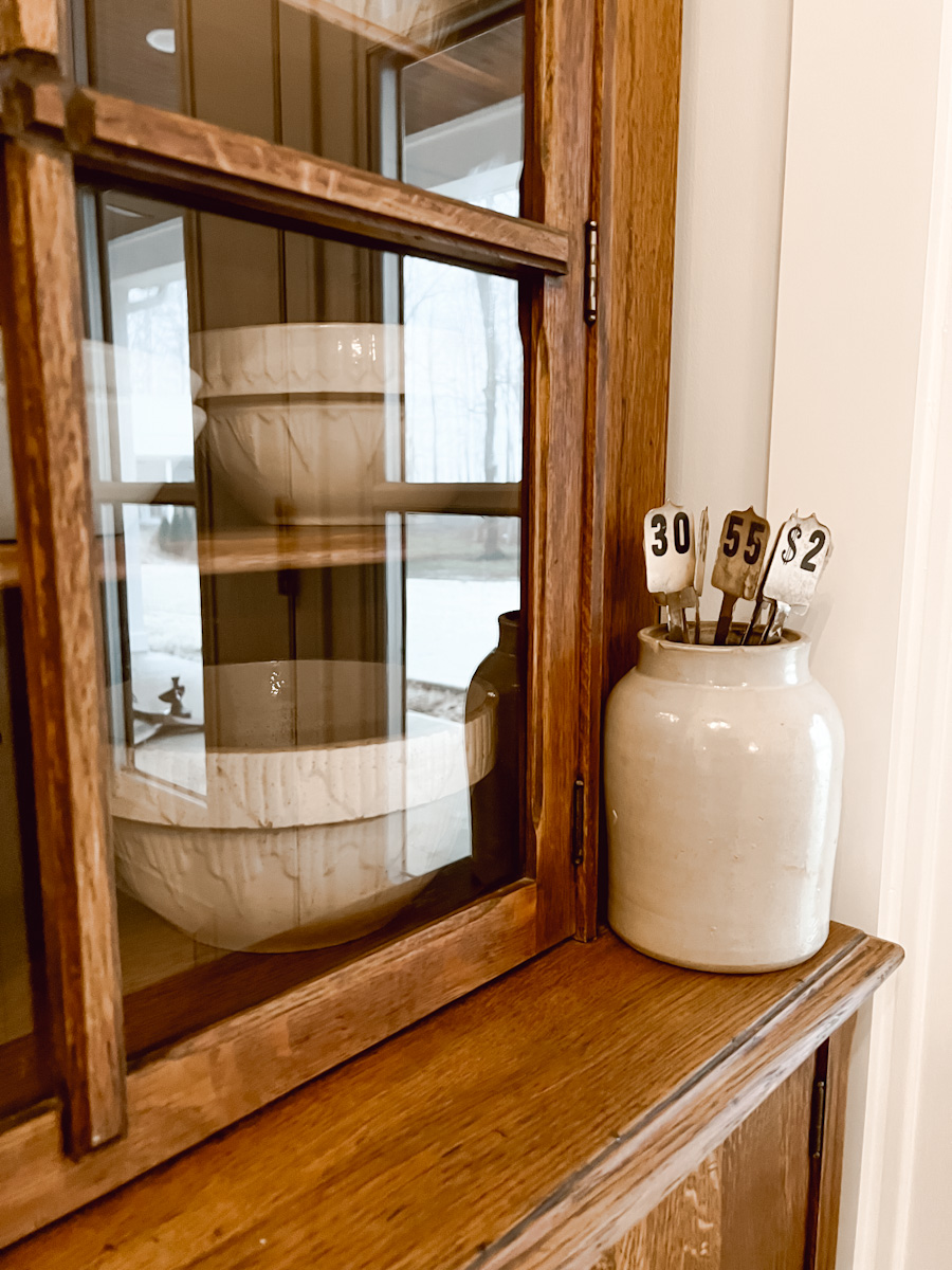 Woods and Whites Decor, entryway, antique cabinet