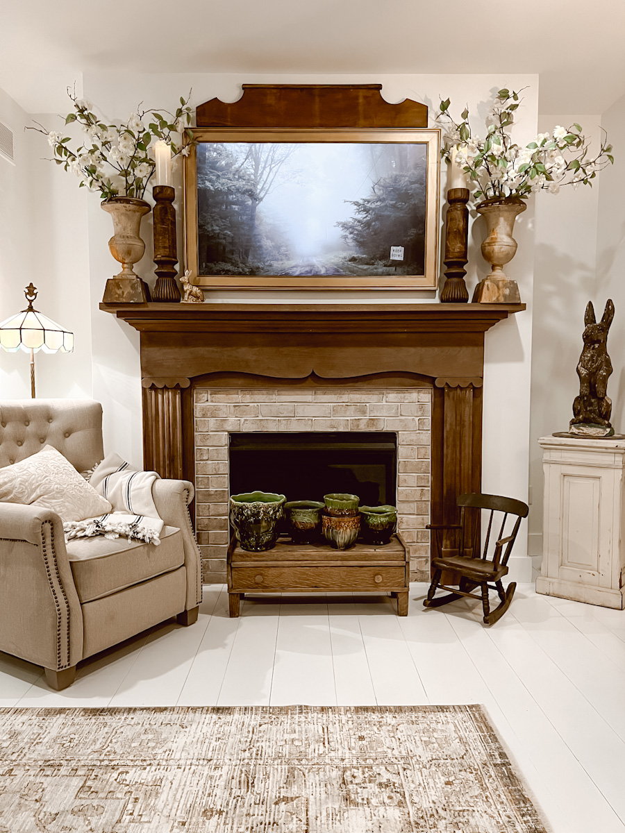Simple spring fireplace mantel