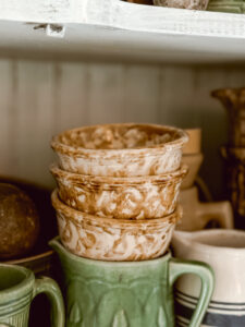 antique green and gold pottery collection