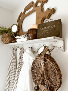 Guest Bathroom: Antique Shelf with Vintage Items