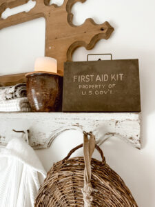 Guest Bathroom: Antique Shelf with Vintage Items