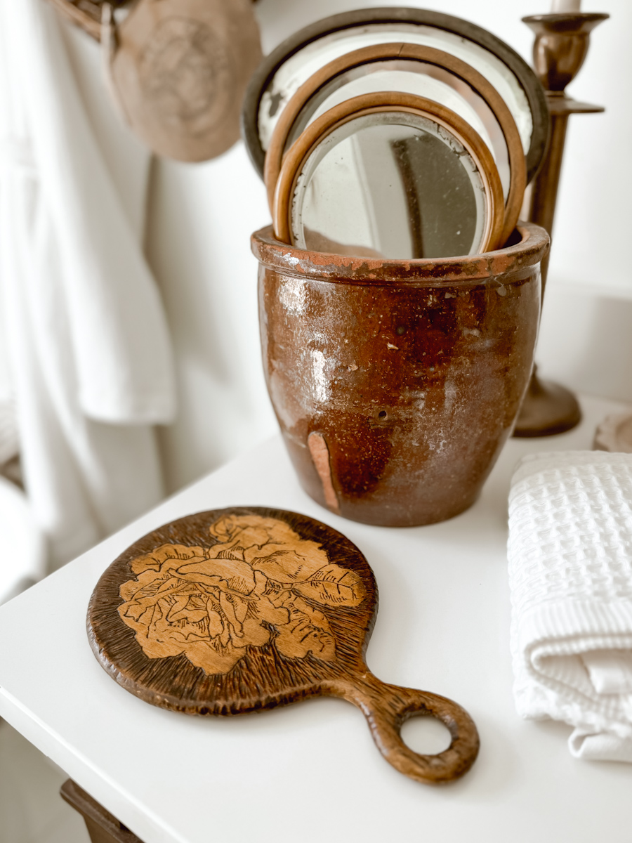 Wooden hand mirror from estate sale